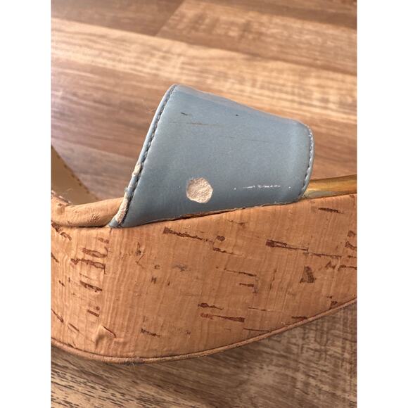 Women's Designer Stella McCartney D'Orsay Patent Cork Wedge, Sky size 36 Glam - Picture 6 of 10
